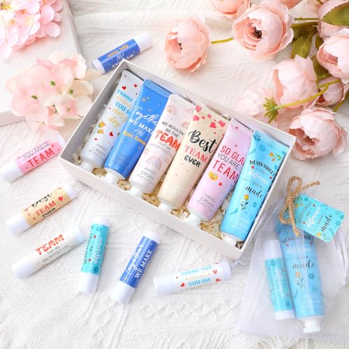 72set/288pcs Best Team Ever Gifts for Coworkers Employee Appreciation Gifts Christmas Party Favors Christmas Stocking Stuffers Inspirational Travel Hand Lotion and Lip Balm Set for Women