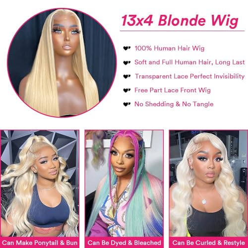 613 Lace Front Wig Human Hair 30Inch 613 HD Lace Frontal Wig 210% Density 13x4 Blonde Lace Front Wigs 12A Long Straight Human Hair Wig Glueless Wigs Pre Plucked with Baby Hair for Women