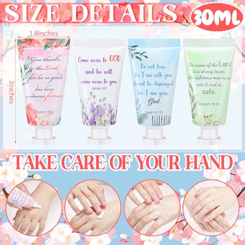 Landhoow 24 Pack Christian Hand Cream Bulk for Women Breast Cancer Accessories Bible Travel Hand Lotion Set Religious Back to School Bible Verse Gift for Church VBS School Teacher Wedding Homeless