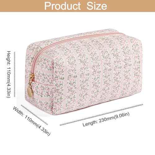 Makeup Travel Cosmetic Bag, Two Pack: Pink+Blue Floral, Zipper Closure, Durable Polyester, Perfect for Toiletry, Makeup, Travel