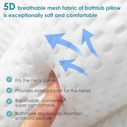 Bath Pillow Bathtub Pillow, Luxury Bath Pillow for Neck and Back Support-with Comfortable 5D Breathable Cotton and Non-Slip Suction Cup Bathtub Accessories - Spa Bath for Women Bath Pillows for tub