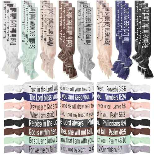 48 Pcs Christian Gifts Bulk for Women Bible Verses Christian Hair Ties Motivational Religious Gifts Bracelet Inspirational Elastic Wristbands Church Gift for Women(Pastel)