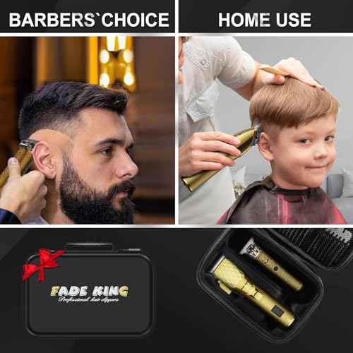 FADEKING¢ç Professional Hair Clippers & Beard Trimmer Set for Men ? Cordless Barber Clippers with LCD Display, Precision Trimmer & Travel Case ? Gifts for Men Husband Father (Gold + Bronze)