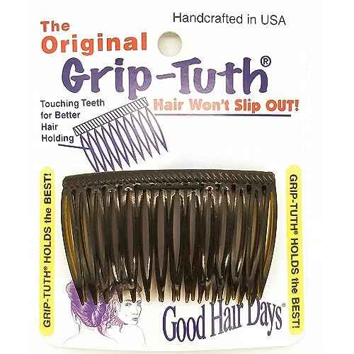 Good Hair Days Grip-Tuth Combs - 2 3/4" Side Combs, For All Types Of Hair, Decorative & Styling Women Accessories - Tortoise Shell, Set Of 2