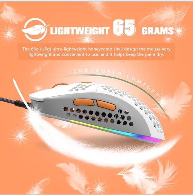 ZIYOU LANG Wired RGB Gaming Mouse,65G Lightweight Honeycomb Ultralight Mouse with High Precision Sensor 6400DPI,6 Button Programmable USB Gaming Mice,Precise Registration for PC Gamers Xbox PS4 Users