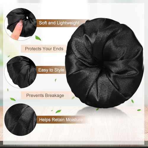 4 Pcs Satin Hair Bun Donut Satin Hair Bun Maker Dark Retain Moisture Easy to Style for Women Ladies Military Ballet and Business(Black)