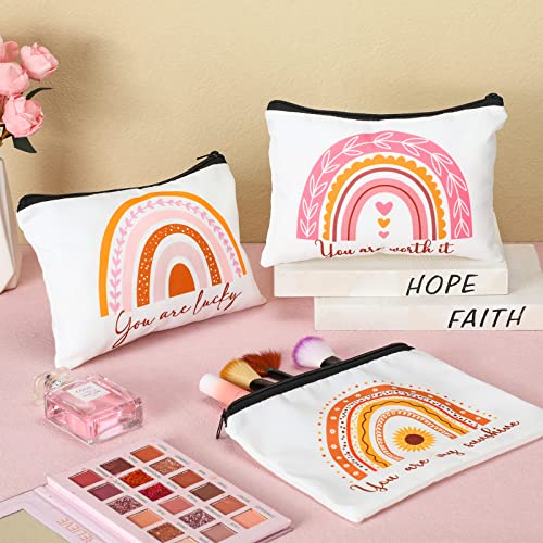 Pinkunn 32 Pcs Boho Canvas Makeup Bags Bulk Employee Appreciation Gifts for Women Inspirational Cosmetic Gifts Bags for Staff Team Pouch Travel Toiletry Pouch