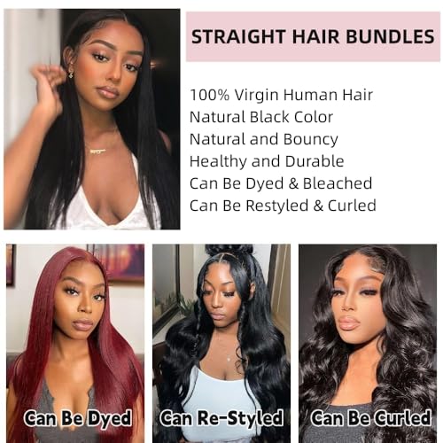 ANGIE QUEEN Peruvian Virgin Hair Straight Hair 3 Bundles 20 18 16 Inch 100% Unprocessed Human Hair Extentions Wefts Quick Weave Straight Hair Bundles Nature Black Color