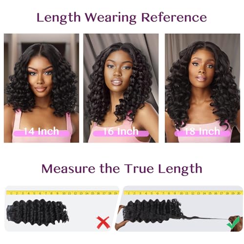 IDN BEAUTY Genius Weft Deep Wave Clip In Hair Extensions Human Hair For Black Girl Women, Virgin Hair Longer Lifespan, Invisible Seamless PU Weft Clip Ins, 14 Inch 100g 7Pcs Natural Black