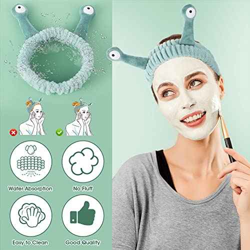 Face Wash Headband, Palm and Snail Spa Hair Bands Makeup Headbands Women Cartoon Cute Coral Fleece Elastic Headband Creative Hair Accessories for Washing Face Shower Beauty Skincare