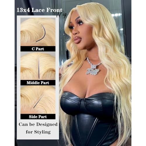 613 Lace Front Wig Human Hair Blonde Lace Front Wig Human Hair 13x4 Body Wave Lace Front Wig Human Hair Transparent 613 Frontal Wig Pre Plucked With Baby Hair 180% Density 18 Inch