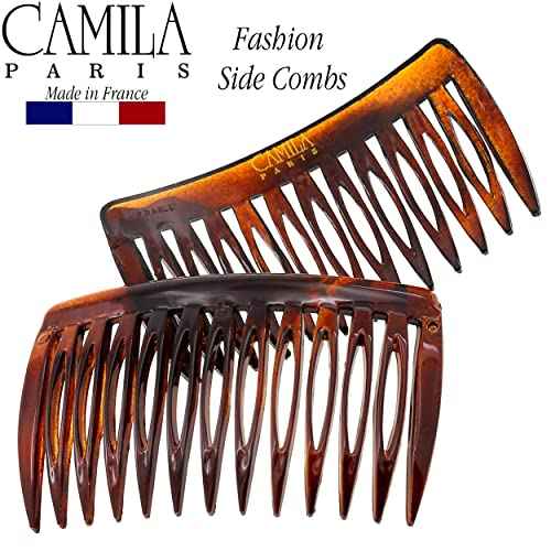 Camila Paris AD825/2 French Hair Side Comb, Small, Curved Tortoise Shell French Twist Hair Combs Decorative, Strong Hold Hair Clips for Women Bun Chignon Up-Do Girls Hair Accessories, Made in France