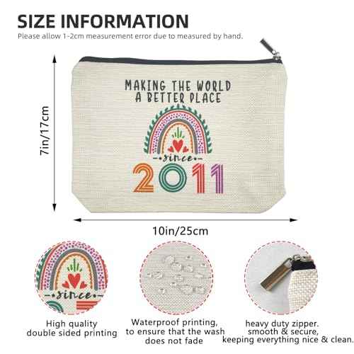 14 Year Old Girl Gift Ideas, 14th Birthday Gifts for Teenage Girls, Funny 2011 Birthday Decorations Makeup Bags for Sister, Daughter, Niece, Christmas, Best Cosmetic Travel Pouch for Teen Girls Stuff