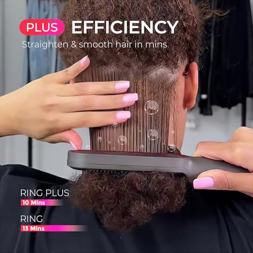TYMO Ring Plus Ionic Hair Straightener Brush - Straightening Comb with Negative Ions for Women, Titanium Coating, 9 Temp Settings & LED Display, Dual Voltage, Professional Styling Tools