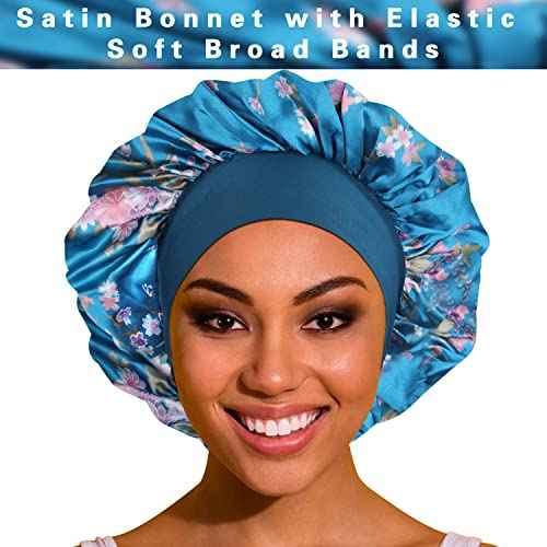 ROYBENS Satin Bonnet Hair Bonnet for Sleeping- 4 Pack Large Bonnets for Women with Elastic Soft Band for Curly Hair Braids