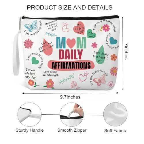 Mom Daily Affirmations Makeup Bag, Mama Gifts from Daughter Son, Cosmetic Bag for Mom Mother, Mother's Day Birthday Gifts for New Mom, Inspirational Gifts for Women Mommy