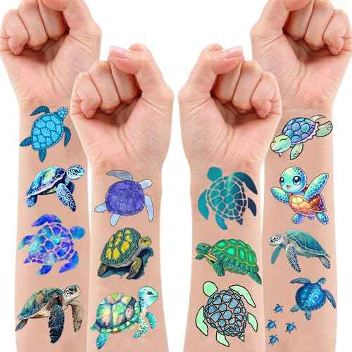 Sea Turtle Temporary Tattoos 8 Sheets 96PCS Ocean Party Decorations Supplies Favors Under Sea Theme Birthday Cute Stickers Christmas Gifts for Boys Girls Class School Prizes Carnival