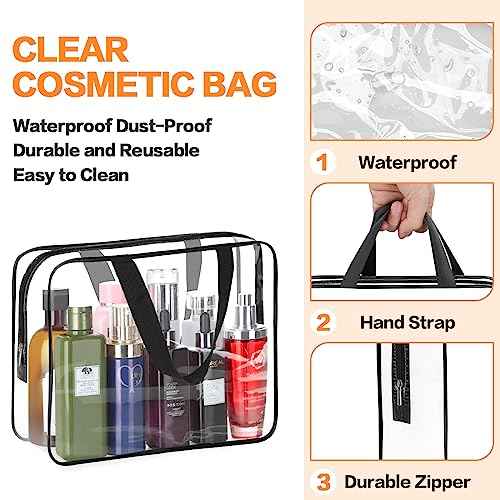 HAOGUAGUA 2-Piece Large Clear Makeup Cosmetic Organizer Bag, Plastic Tote Bags, Waterproof Transparent Handbag Purse