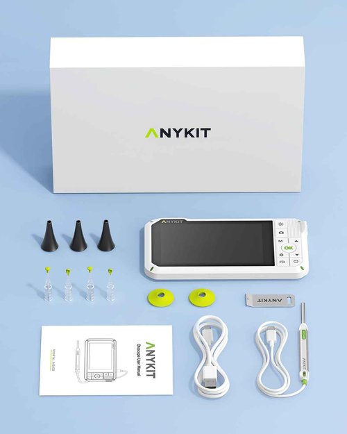 Anykit Digital Otoscope with Gyroscope, 4 Inches Screen, 3.9mm Ear Scope Camera with 6 Lights, Ear Wax Removal Tool, 32GB Card, Supports Photo Snap and Video Recording