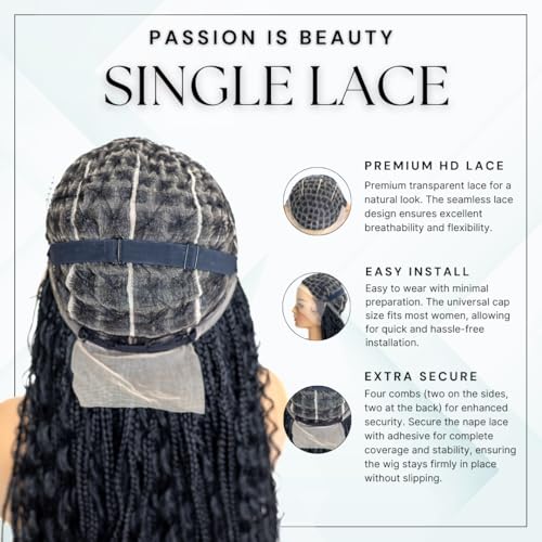 PIB 24'' Full Lace Bohemian Box Braid Wig - Knotless Braided Wigs for Black Women - Synthetic Braided Wig with Natural Baby Hair - Off Black and Brown #1B30