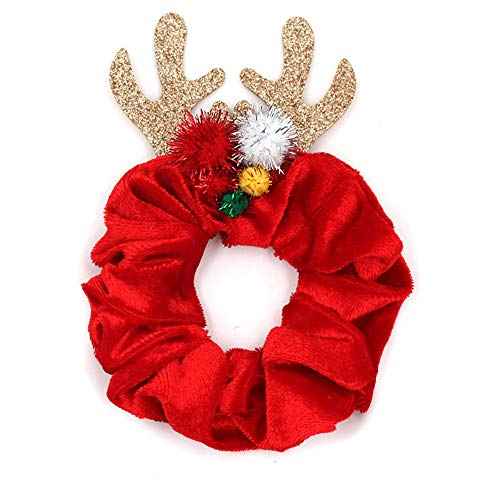 5 PCS Christmas Hair Scrunchies Christmas Hair Ties Elk Santa Claus Elastic Scrunchy Hair Bands Christmas Ponytail Holders Velvet Scrunchies Christmas Hair Accessories for Women Girls