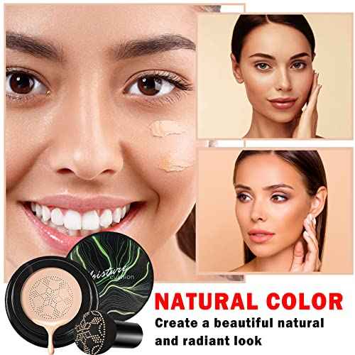 2PCS Mushroom Head Air Cushion CC Cream BB Cream Foundation Moisturizing Matte Concealer Long Lasting Full Coverage Foundation Makeup for All Skin (Natural)