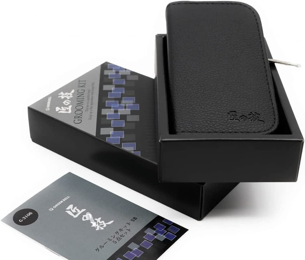 Green Bell Takumi No Waza 5 Piece Set Grooming Kit Nail Care Tools with Travel Case for Men Women Manicure Pedicure Nail Clippers Made in Japan (G-3106)