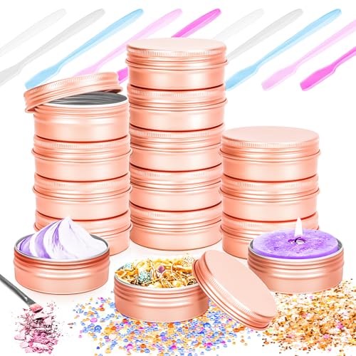 MotBach 12Pack 2oz Tin Jars, 60ml Rose Gold Metal Tin cans, 2Ounce Aluminum tin can jar Containers with Screw Lid for Lotion Bars, Balms, Spices, Salve, Beard Balm, Toiletries, Creams, Makeup Cosmetic
