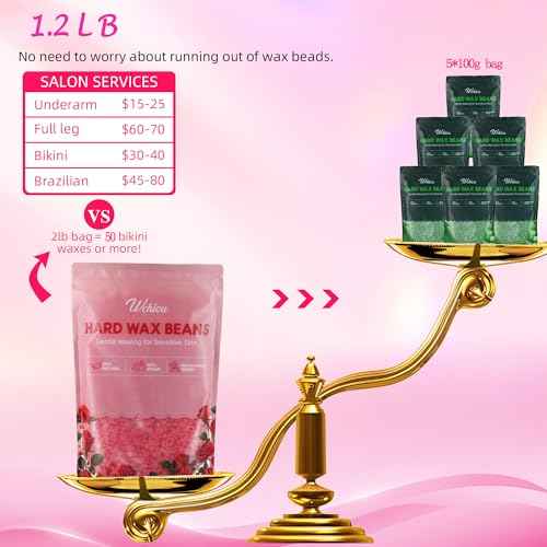 Wax Beads,1.2lb Hard Wax Beads for Hair Removal, Sensitive Skin with Rose Formula, For Face, Eyebrow, Leg, Bikini, Back, Brazilian Waxing, Waxing Beads for Beginners (Coarse Body Hair Specific)