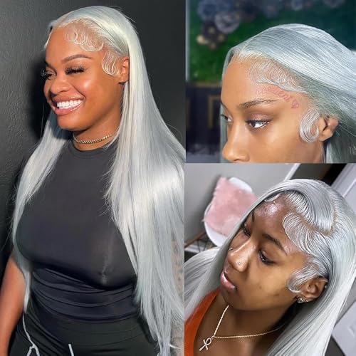 SOSEXY Grey Lace Front Wigs Straight 13x4 Lace Frontal Human Hair Wig 180% Density HD Transparent Lace with Baby Hair
