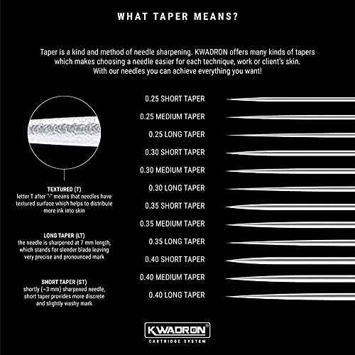 Kwadron Cartridge Tattoo Needles Cartridges, Box of 20, Tight Liners Long Taper - 3 Tight Liner Long Taper - 30/3RLLT