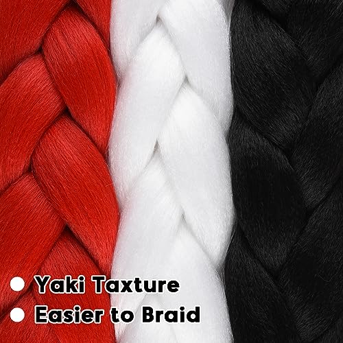 Alileona Jumbo Braiding Hair Extension 24inch Jumbo Box Braiding Hair Synthetic Fiber for Twist Braiding Hair, Bubble Braids Hair Extensions 3 Bundles/Lot (Red-White-Black)