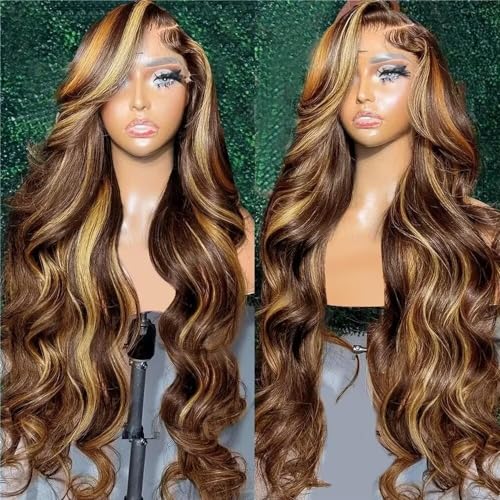 Highlight Ombre 360 Body Wave Lace Front Wigs Human Hair Pre Plucked with Baby Hair Honey Blonde 360 HD Lace Frontal Wigs Full Lace for Women 20inch