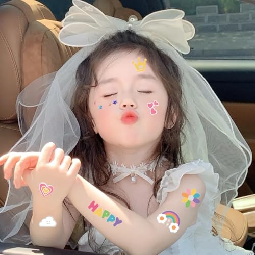 Temporary Tattoo for Kids Unicorn Rainbow Flower,120 Pcs Cute Crown Unicorn Clouds Waterproof Groovy Fake Tattoos Body Face Tattoos Stickers Happy Birthday Party Decorations Gifts for Girls Boys 560