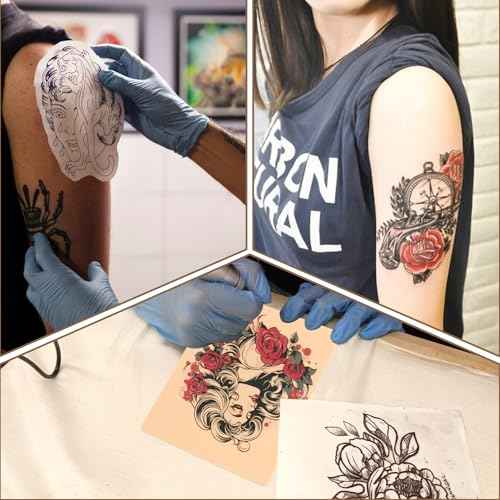 Tattoo Practice Fake Skins and Transfer Paper Kit Includes 40Pcs Tattoo Stencil Paper and 10Pcs Double Sided Blank Practice Fake Skin for Beginners and Experienced Artists