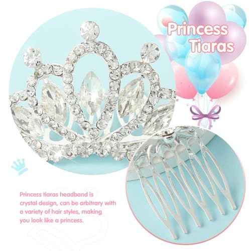 Yean Mini Princess Crown Comb Silver Crystal Tiara Hair Comb Rhinestone Hair Accessories Decorations for Women and Girls