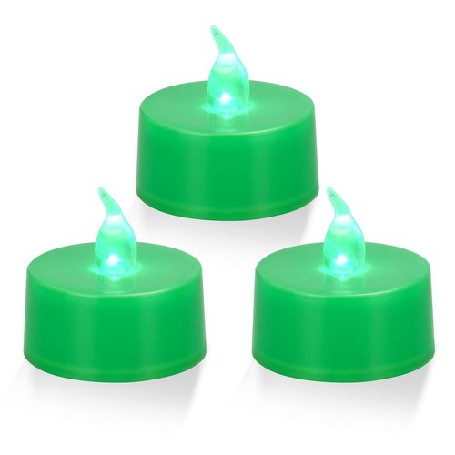 KOABY 12 Pack Green Light Non-Flickering Flameless Tea Lights, Green Base, Last 100H+, Battery Operated Tea Lights for Decor