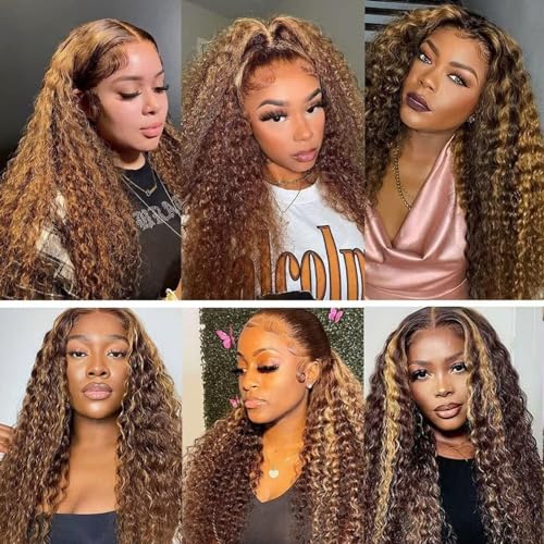 Human Hair Wig 5x5 Highlight P4/30 Brown Water Wave Lace Front Wigs Human Hair Dark Brown Water Wave Human Hair Wig 200% Density