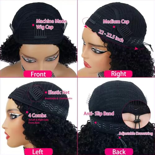 Half Wig Human Hair 200% Density 3 In 1 Seamless Flip Over headband wig human hair Glueless Wear and Go Beginner Friendly Kinky curly human hair wig Drawstring Headband Wig for Women 16inch