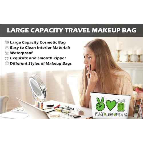 Pickle Makeup Bag Funny Gift for Women Just A Girl Who Loves Pickles, Christmas Gifts for Mom Teen Girl, Best Sister, Friends, Cute Makeup Zipper Pouch Bag for Birthday White Elephant, 10x7 Inch