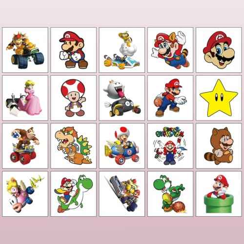 40Sheets Cartoon Mario Temporary Tattoos for Kids Birthday Party Favors Cute Mario Decoration Sticker Gifts for Girl Boys Home Activity Class Prizes Carnival Christmas Rewards