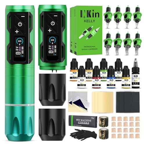 INKin Tattoo Gun Kit for Beginners, CL4 Wireless Tattoo Machine with 4.0mm Stroke and 2Pcs 1800mAh Power, Tattoo Kit Complete with 56Pcs Tattoo Needles and 9Pcs Ink, Smooth and Quiet for Tattoo Artist