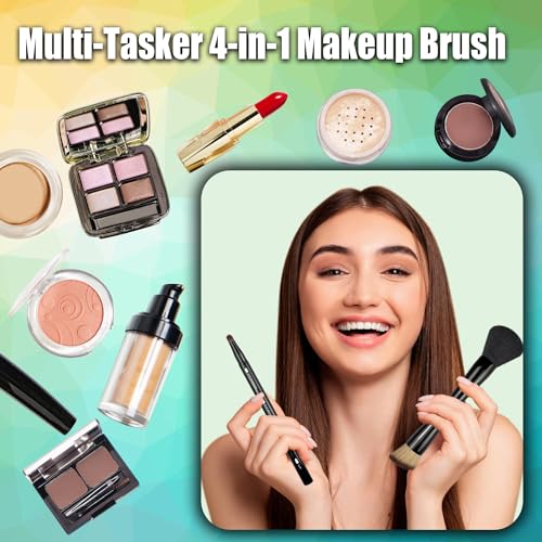 2 Pack 4 in 1 Makeup Brush, Travel Makeup Brush Set with Case, Foundation Brush, Concealer Brush, Eyeshadow Brush Set, Screw Brush, Lip Brush for Foundation, Concealer, Powder Liquid