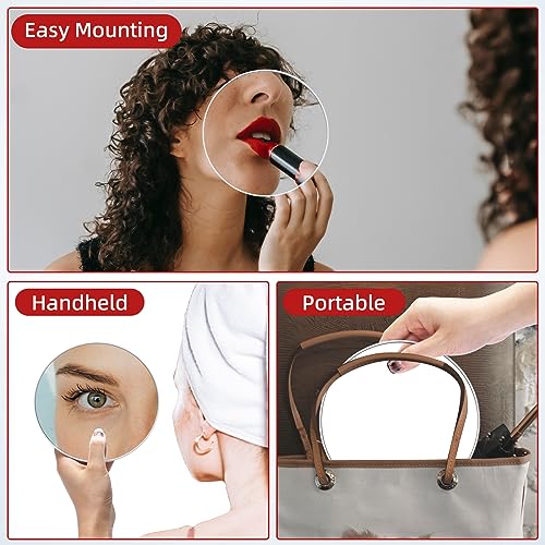 10X Magnifying Mirror with 3 Suction Cups - 6'' Stick on Makeup Magnification 10X Travel Magnified Mirror Portable Handheld Magnification and Tweezers Set for Travel, Makeup, Bathroom
