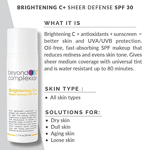 Brightening C+ Sheer Defense SPF 30 - Oil-Free, Fast-Absorbing SPF Makeup that Reduces Redness and Evens Skin Tone