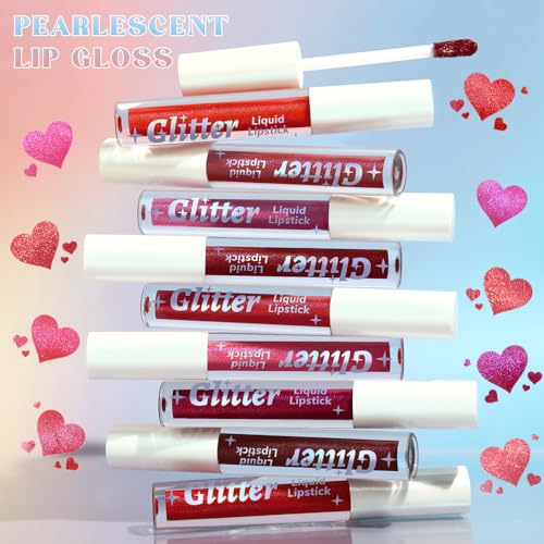 AMY'S DIARY Metallic Red Sparkle Liquid Lipstick, Shimmer Lip Gloss, Long-Lasting Waterproof Lip Color, High Shine Sparkle Makeup,Lip makeup for woman (Metallic Red Spark 6#)