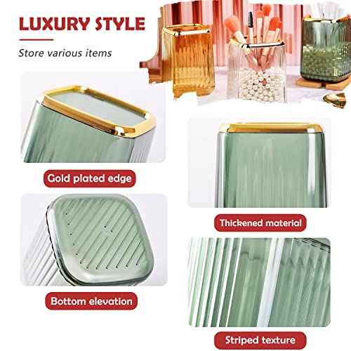 Gold Clear Makeup Brush Holder, Vintage Cosmetic Beauty Organizers Cup for Vanity, Lip Pencil Holder Vintage Lipstick Holder - Green