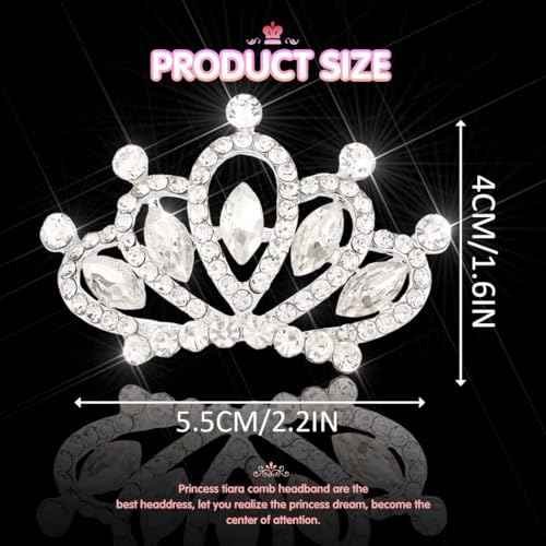 Yean Mini Princess Crown Comb Silver Crystal Tiara Hair Comb Rhinestone Hair Accessories Decorations for Women and Girls