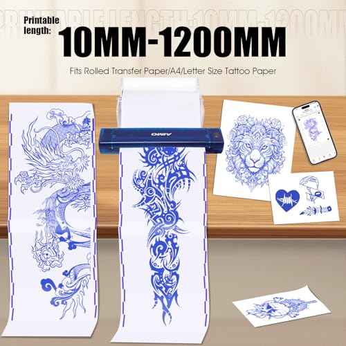 Aimo T08F Wireless Tattoo Stencil Printer - Bluetooth Tattoo Transfer Machine for Long Image Printing Compatible with iPad/Tablet/PC, for Tattoo Artists & Beginners