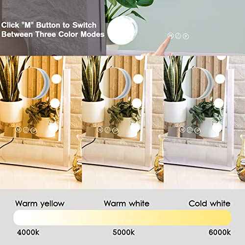 Lighted Makeup Mirror Hollywood Mirror Vanity Mirror with Lights, Touch Control Design 3 Colors Dimable LED Bulbs, Detachable 10X Magnification, 360¡ÆRotation, (White) 12" L x 14" W